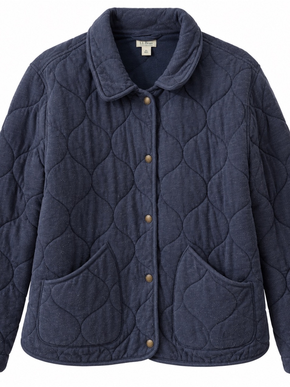 L.L. Bean Quilted Navy Snap-Front Quilted Knit Jacket